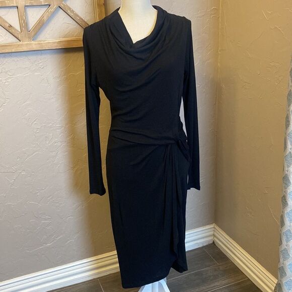 Ted Baker Natural Neyda Jersey Drape Long Sleeve Mini Dress Black Size 4-6 - Picture 3 of 11